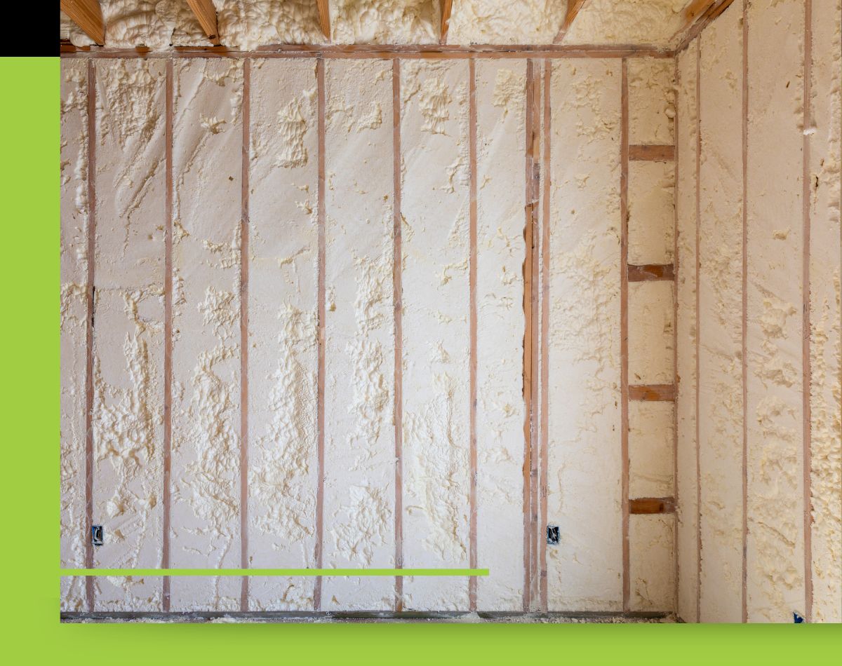 A room under construction with completed spray foam insulation
