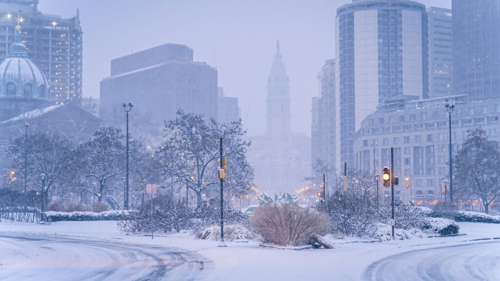 A landscape of Philadelphia during the winter